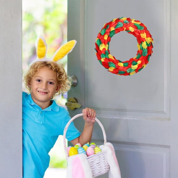 Gqtwoy Easter Front Door Wreath, Spring Decorations, Holiday Themed Decor, Colorful Feathers, Versatile Indoor Outdoor Use, Unique Design