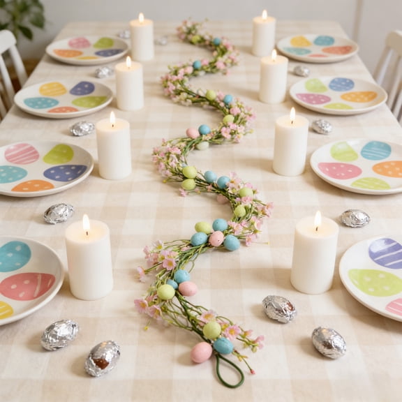 Gqtwoy Easter Party Decoration Arrangement, Rattan Cane Flower Simulation, Faux Floral Decor, Waterproof Garland for Indoor Outdoor Use, Removable Base for Easy Remodelling