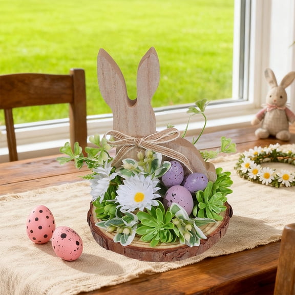 Gqtwoy Easter Wooden Ornaments Rabbits Decoration, Vintage Bunny and Eggs, Home Decor for Indoor and Outdoor Use, Festive Holiday Accent for Cozy Ambiance