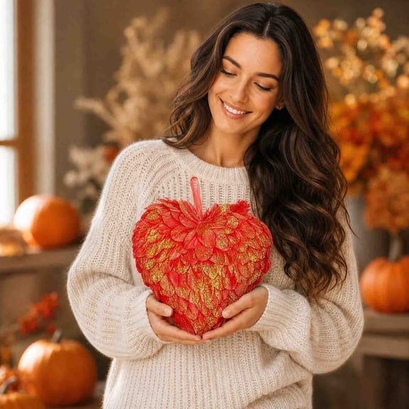 Gqtwoy Feathers Garland Decoration Pendant Heart-shaped Red Garland for Home Decoration, Wreath, Thanksgiving Decor, Fall Holidays, Bohemian Aesthetics, Wall Hanging