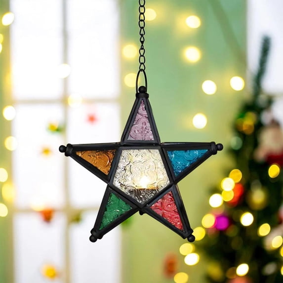 Gqtwoy Five Pointed Star Windproof Candlestick, Metal Glass Wind Lamp, Holiday Decoration, Elegant Candle Holder for Parties, Versatile Home Decor, Unique Gift Idea