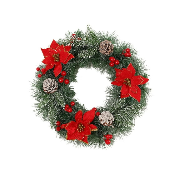 Gqtwoy Flower Wreath Christmas Door Knocker, Winter Decor for Front Door, Artificial Red Berry Wreath, Festive Holiday Decoration, Faux Red Flowers and Pine Cones, Indoor Outdoor Christmas Ornaments