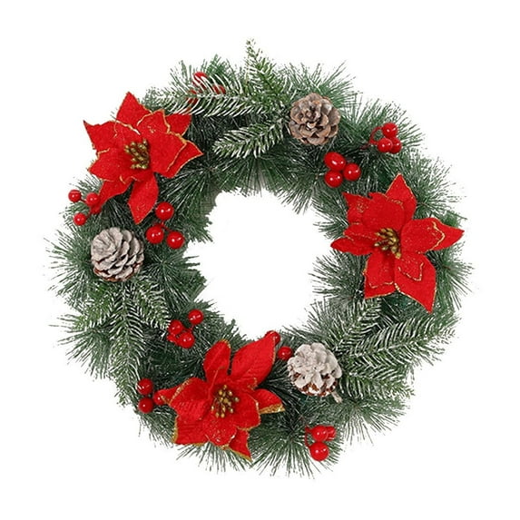 Gqtwoy Flower Wreath Christmas Door Knocker, Winter Decor for Front Door, Artificial Red Berry Wreath, Festive Holiday Decoration, Faux Red Flowers and Pine Cones, Indoor Outdoor Christmas Ornaments
