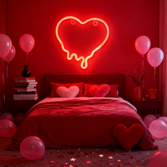 Gqtwoy Heart-Shaped Neon Lights, USB Battery-Operated Decor, Valentine's Day Decorations, Indoor and Outdoor Ambience Light, Party and Wedding Essential, Melting Heart Design