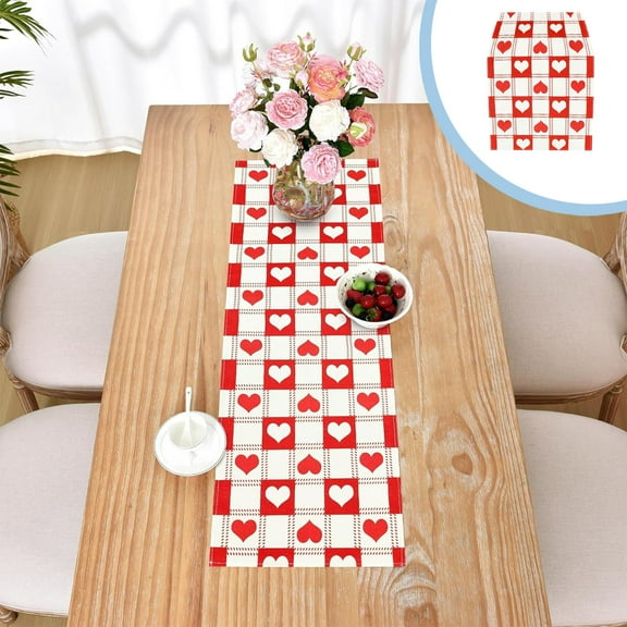 Gqtwoy Heart Themed Table Flag, Valentine's Day Romantic Decoration, Wedding Anniversary Tabletop Decor, Dining & Living Room Table Runner, Festive Table Accessories