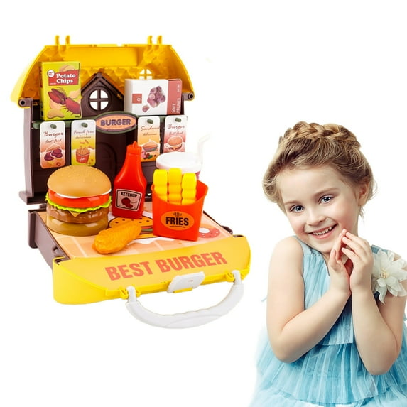 Gqtwoy Kids Play House Toy Set - Mini Role Play Kitchen Accessories with Hamburgers, Desserts & Handbag, Safe Colorful Pretend Play Tools for Children Ages 4-8
