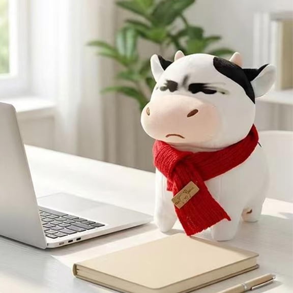 Gqtwoy Meadow Cow Plushy Toy, Adorable Ugly Cute Cow Doll, Soft Plush Material, Unique Grumpy Expression, Ideal Gift for Friends and Family, Versatile Desk Decor and Travel Buddy