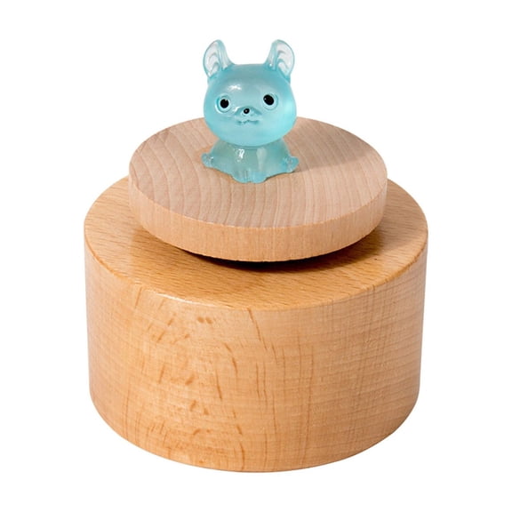 Gqtwoy Mini Luminous Circular Music Box, Wooden Rotating Music Box with Light in the Dark Kitten Figurine, Children's Toy and Ornament for Boys and Girls, Holiday Birthday Gift