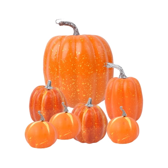 Gqtwoy Mixed Size Artificial Foam Pumpkins Ornament Lot, 7 Piece Halloween Decor, Fall Harvest Decoration, Reusable Fake Pumpkin Set for Table Arrangement and Seasonal Decor