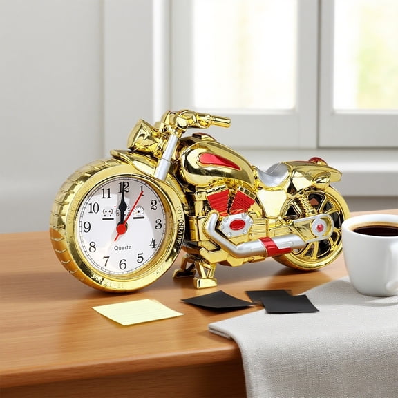 Gqtwoy Motorcycle Model Alarm Clock, Unique Decorative Clock for Home, Stylish Desk Decor, Ideal Gift for Father's Day, Vintage Tabletop Clock for Offices and Living Rooms, Eye-Catching Design