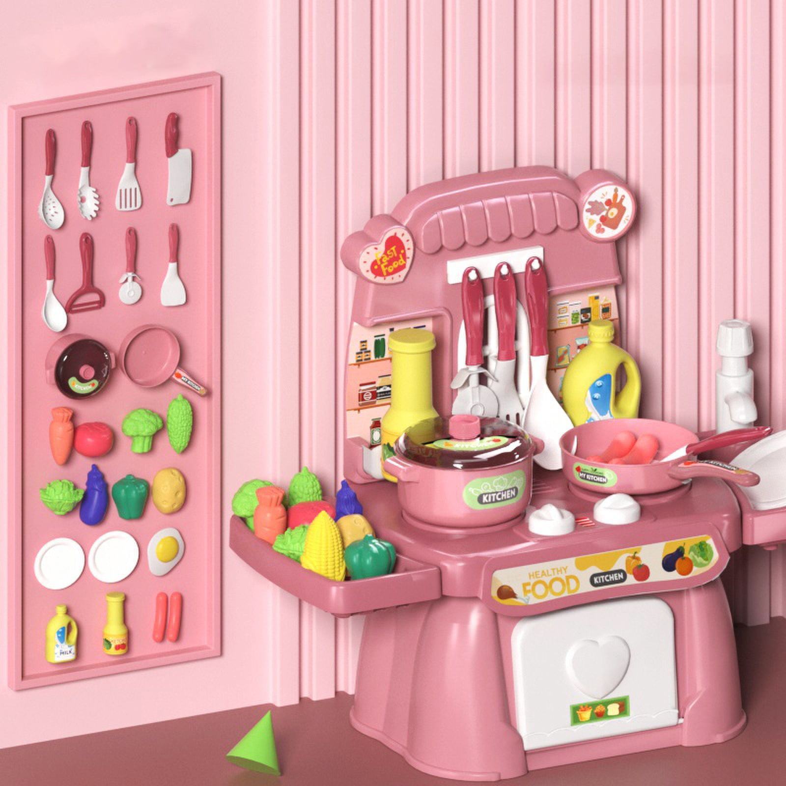 Gqtwoy Play Home Kitchen Toy Set Simulated Cooking Cutlery Table ...