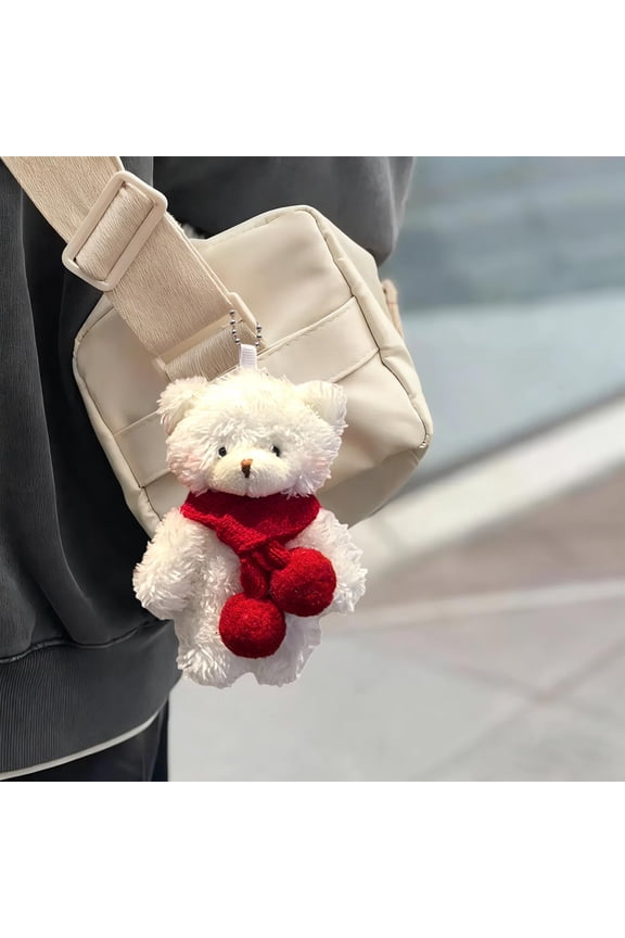 Plushy Bear Keychain, Cute Keyring Bag Accessory, Festive Gift for Christmas and Valentine's Day, Adorable Plush Ornament, Versatile Decorative Pendant