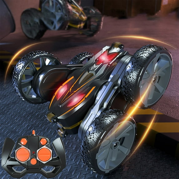 Gqtwoy Remote Control Car, Stunt Car Toy Double Sided 360° Rotating, RC Car with Headlights, Perfect for Birthday Xmas Gifts, Off-Road Performance, Rechargeable Battery, Fun for All Ages