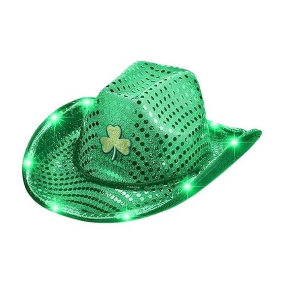 Gqtwoy St. Patrick's Day Sequins Illuminate Hat, Leprechaun Dress Up Accessories, Shamrock Holiday Props, Festival Costume Topper, Irish Celebration Headwear, Themed Party Hat
