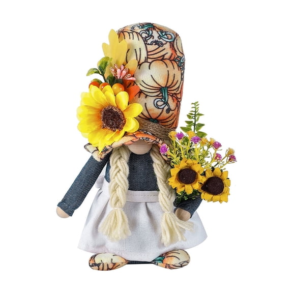 Gqtwoy Thanksgiving Faceless Gnome Couple Figurines, Sunflower Maple Leaf Dwarf Dolls, Fall Table Decor Gift Set, Handmade Fabric Gnomes for Home Decoration, Rustic Autumn Accents