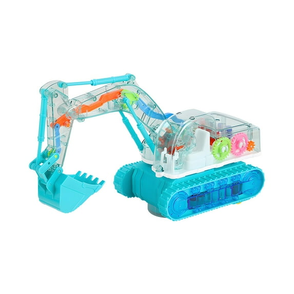 Gqtwoy Transparent Gear Mining Toy Car Engineering Vehicle Simulation Model with Lights, Music, and Movable Arm, Battery-Powered Excavator Toy for Indoor and Outdoor Play, Educational Building Toy