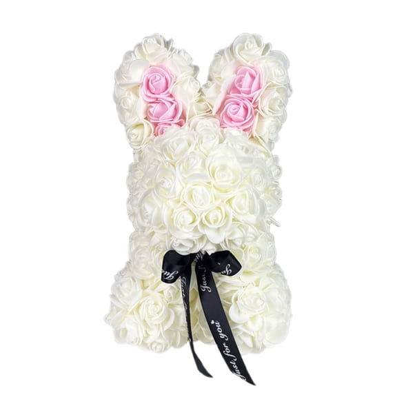 Gqtwoy Valentine's Day Simulation Rose Bunny Cuddle Bunny Gift Foam Bunny, Eternal Love, Unique Customization, Plush Decor for Home, Romantic Companion, Soft and Cozy