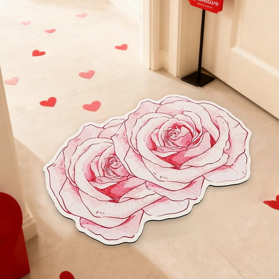 Gqtwoy Valentines Day Decorative Carpet, Flower Design, Non-Slip Bathroom Mat, Absorbent Mud Mat, Stylish Home Decor, Dustproof and Water-Resistant Rug