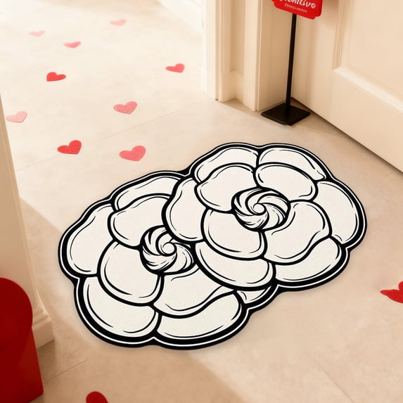 Gqtwoy Valentines Day Decorative Carpet, Flower Design, Non-Slip Bathroom Mat, Absorbent Mud Mat, Stylish Home Decor, Dustproof and Water-Resistant Rug