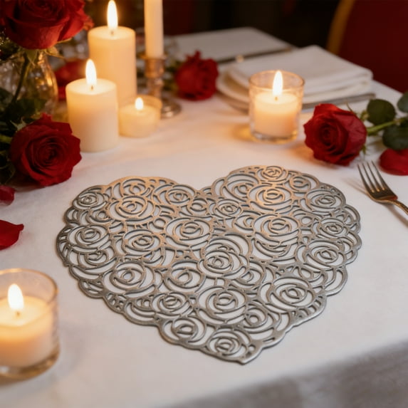 Gqtwoy Valentines's Day Heart Shape PVC Table Mat, Waterproof, Scalding Resistant, Elegant Table Decoration, Versatile for Indoor and Outdoor Celebrations, Durable and Easy to Clean