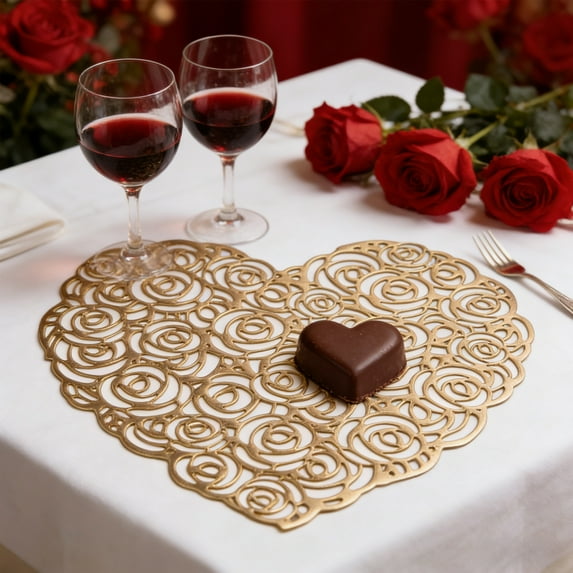 Gqtwoy Valentines's Day Heart Shape PVC Table Mat, Waterproof, Scalding Resistant, Elegant Table Decoration, Versatile for Indoor and Outdoor Celebrations, Durable and Easy to Clean