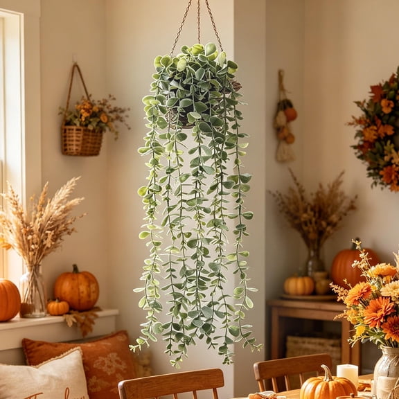 Gqtwoy Wall-mounted Planters with Artificial Plants, Faux Eucalyptus Vines, No-Maintenance Greenery, Fall Decor for Home, Versatile Indoor Hanging Plants, Boho Style Wall Decor, 25in