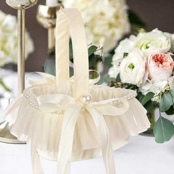 Gqtwoy Wedding Flower Basket, Heart Shaped Bow, Elegant Decor, Bridesmaid Sprinkler, Versatile Floral Basket, Wedding Ceremony Accessory