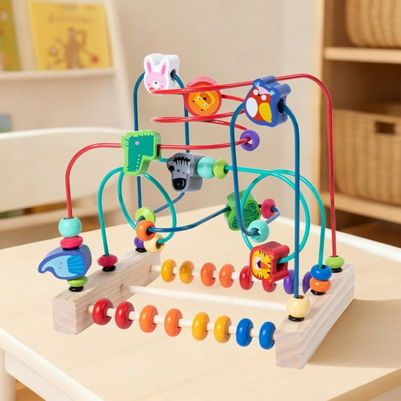 Gqtwoy Wooden Multi-Functional Threading Bead Toy, Color Cognition and Shape Learning Toy, Interactive Matching Building Blocks, Educational Hands-on Activity for Family Fun and Skill Development