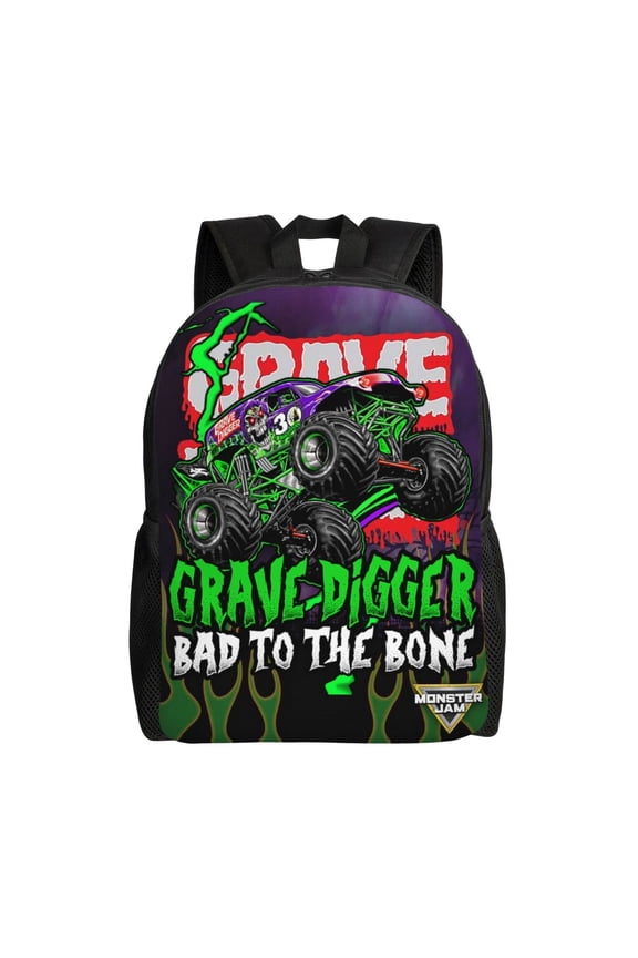 Gr-ave Digger Trucks Backpack Laptop Bag Shoulder Bags Daypack Bookbag for Camping Travel