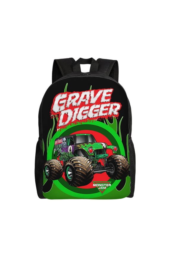 Gr-ave Digger Trucks Backpack Laptop Bag Shoulder Bags Daypack Bookbag for Camping Travel