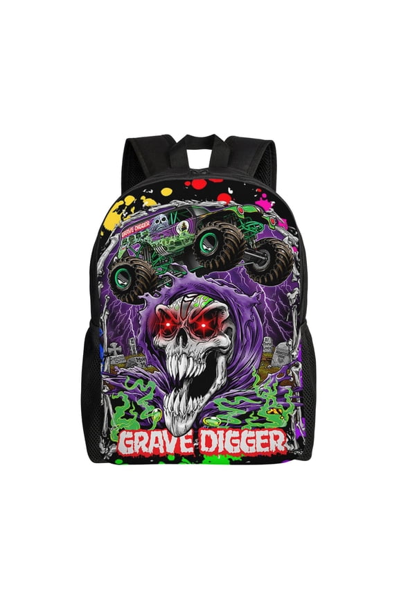 Gr-ave Digger Trucks Backpack Laptop Bag Shoulder Bags Daypack Bookbag for Camping Travel