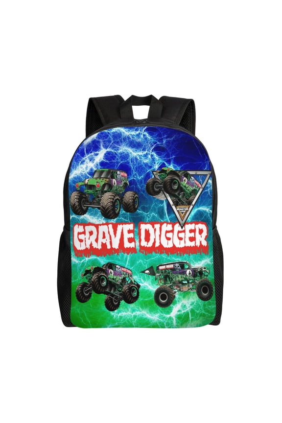 Gr-ave Digger Trucks Backpack Laptop Bag Shoulder Bags Daypack Bookbag for Camping Travel