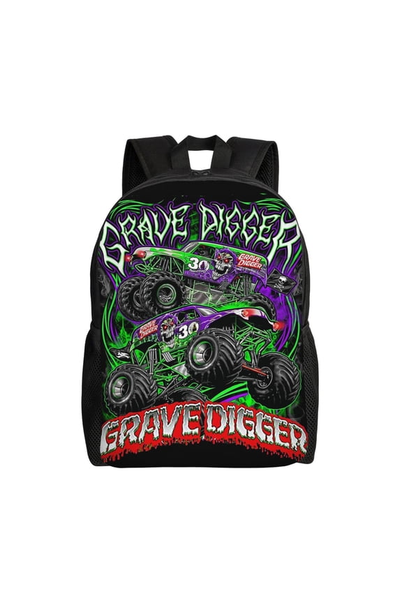 Gr-ave Digger Trucks Backpack Laptop Bag Shoulder Bags Daypack Bookbag for Camping Travel