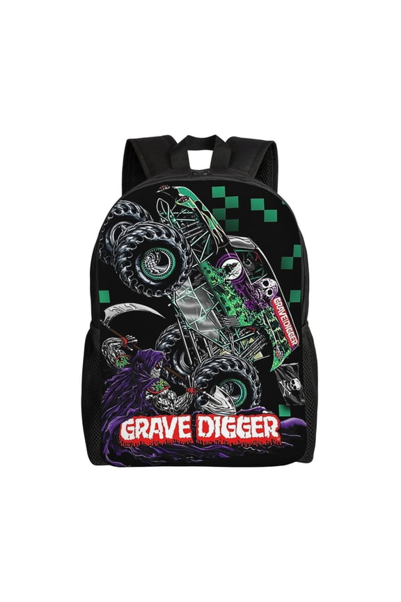 Gr-ave Digger Trucks Backpack Laptop Bag Shoulder Bags Daypack Bookbag for Camping Travel