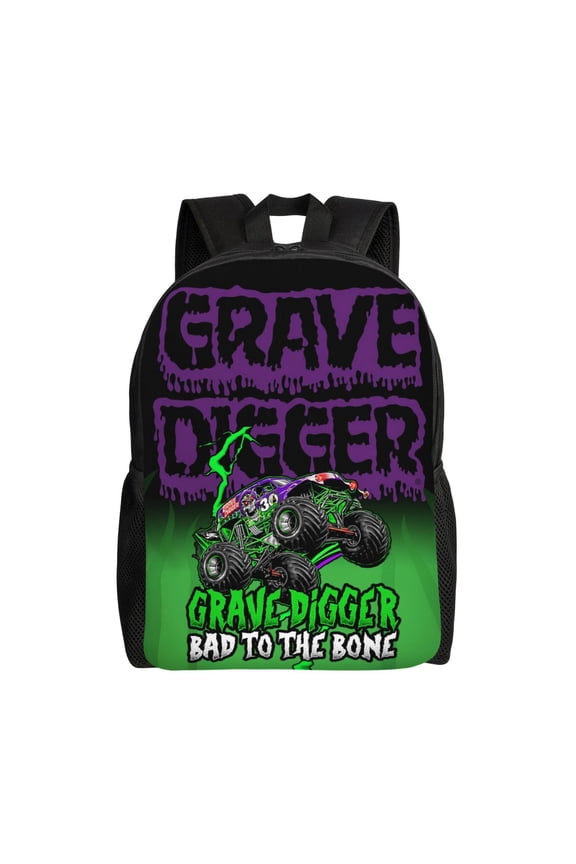 Gr-ave Digger Trucks Backpack Laptop Bag Shoulder Bags Daypack Bookbag for Camping Travel