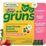 Gruns Kids Sugar Free Superfood Greens Multivitamin Gummies for Ages 2+, 12 Count