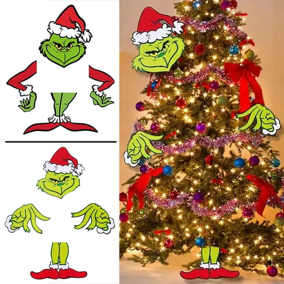Gr1nch Christmas Tree Decorations Gifts - Elf Christmas Tree Decorations,Gr1nch Christmas Tree,How The Gr1nch Stole,Grinch Tree Topper Head Arm and Legs (Green)