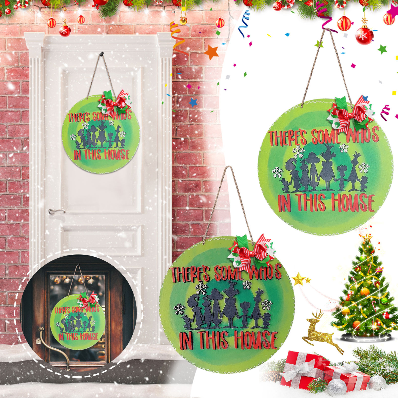 Gr1nch! Greench! Christmas Door Sign, Green Monsters Door Sign