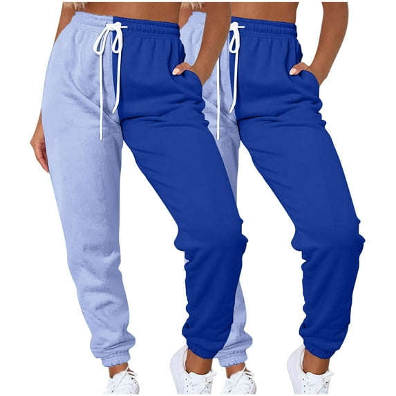 GrRotKP 2PC Casual Pants for Women Elastic Waist Pants Porosity Patchwork Color Sweatpants Comfy Pants with Drawstring Ladies Winter Pants XXL