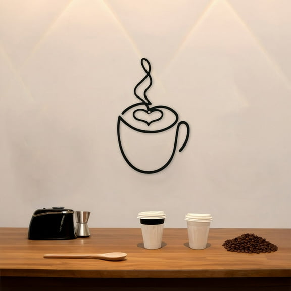 GrRotKP Black Metal Coffee Sign Bar Wall Art Rustic Coffee Cup Decoration Rustic Coffee Bar Hanging for Wall Decor Farm Garden, Home Office,Kitchen,5.1*7.8in