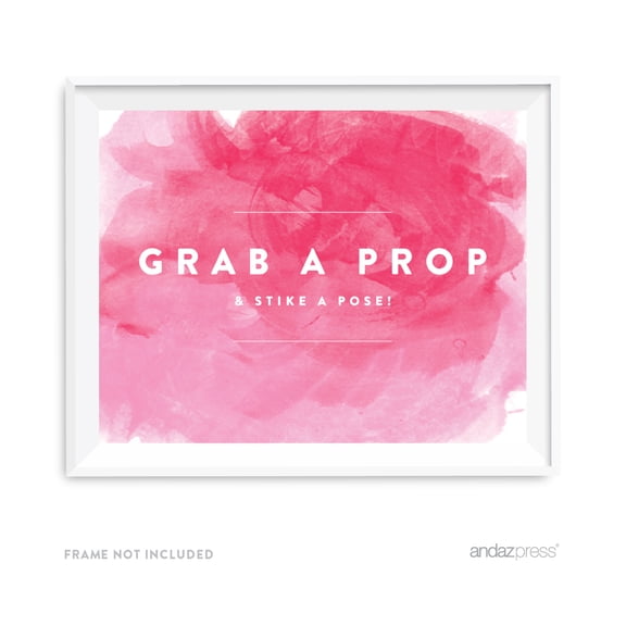 Koyal Wholesale Pink Watercolor Grab a Prop & Strike a Pose Wedding Photo Booth Sign 8x11