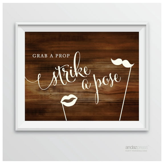 Grab A Prop & Strike A Pose Rustic Wood Wedding Party Signs