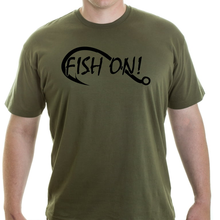 Grab A Smile Fish On Fishing Hook Short Sleeve Men's Cotton T-shirt, Olive  Xl