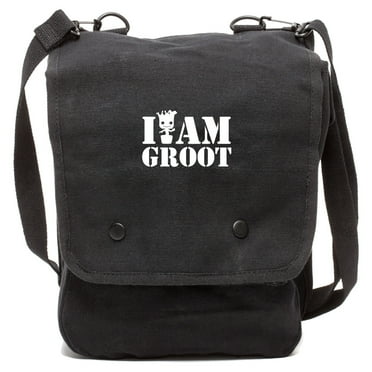 Grab A Smile I Am Groot Canvas Crossbody Travel Map Bag Case, Black & White