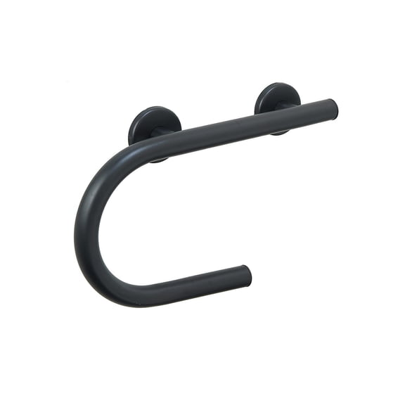 Grab Bar Toilet Paper Holder - Bathroom Safety Aid/304 Stainless Steel/Left/Matte Black/ 16.5"x 10"