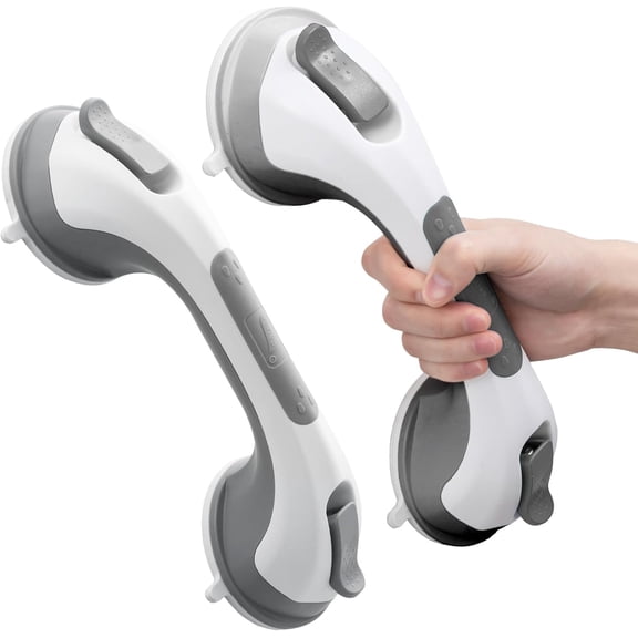 Grab Bars for Bathtubs and Showers 2 Pack Suction Grab Bar, Heavy Duty 12 Inch Shower Handle Removable Bath Handrails for Seniors and Elderly, Bathroom Safety Grip No Drilling Waterproof Grey