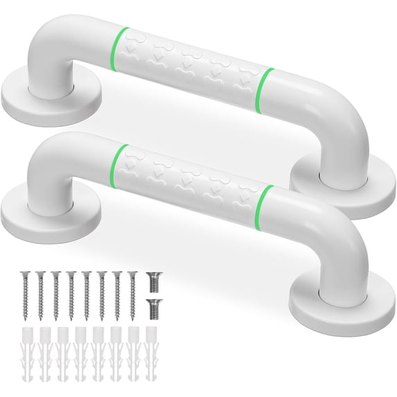 Grab Bars for Shower,2 Pack 12 Inch Shower Handle Bath Grab Rails with Anti-Slip Grip and Safety Luminous Circles,Stainless Steel Bath Handle Bathroom Grab Bar for Seniors, and Disability.