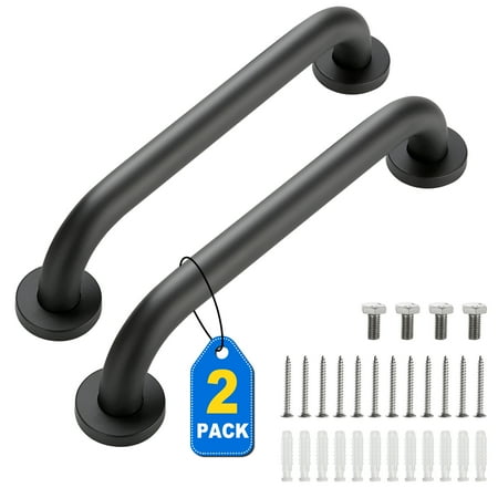 Grab Bars for Shower, 2 Pack 12inch Bathroom Shower Handles, Stainless Steel Bathroom Handle for Elderly, Seniors and Handicap, Enhancing Bathroom Safety and Stability, Black (Maximum Weight 500lbs)