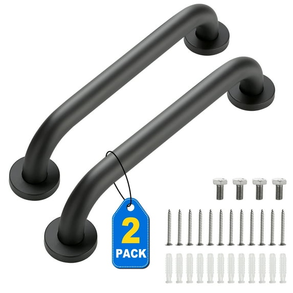 Grab Bars for Shower, 2 Pack 12inch Bathroom Shower Handles, Stainless Steel Bathroom Handle for Elderly, Seniors and Handicap, Enhancing Bathroom Safety and Stability, Black (Maximum Weight 500lbs)