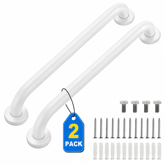 Grab Bars for Shower, 2 Pack 24inch Bathroom Shower Handles, Stainless Steel Bathroom Handle for Elderly, Seniors and Handicap, Enhancing Bathroom Safety and Stability, White (Maximum Weight 500lbs)
